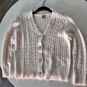 Anne Klein Cream V-Neck Cable Knit Sweater XS